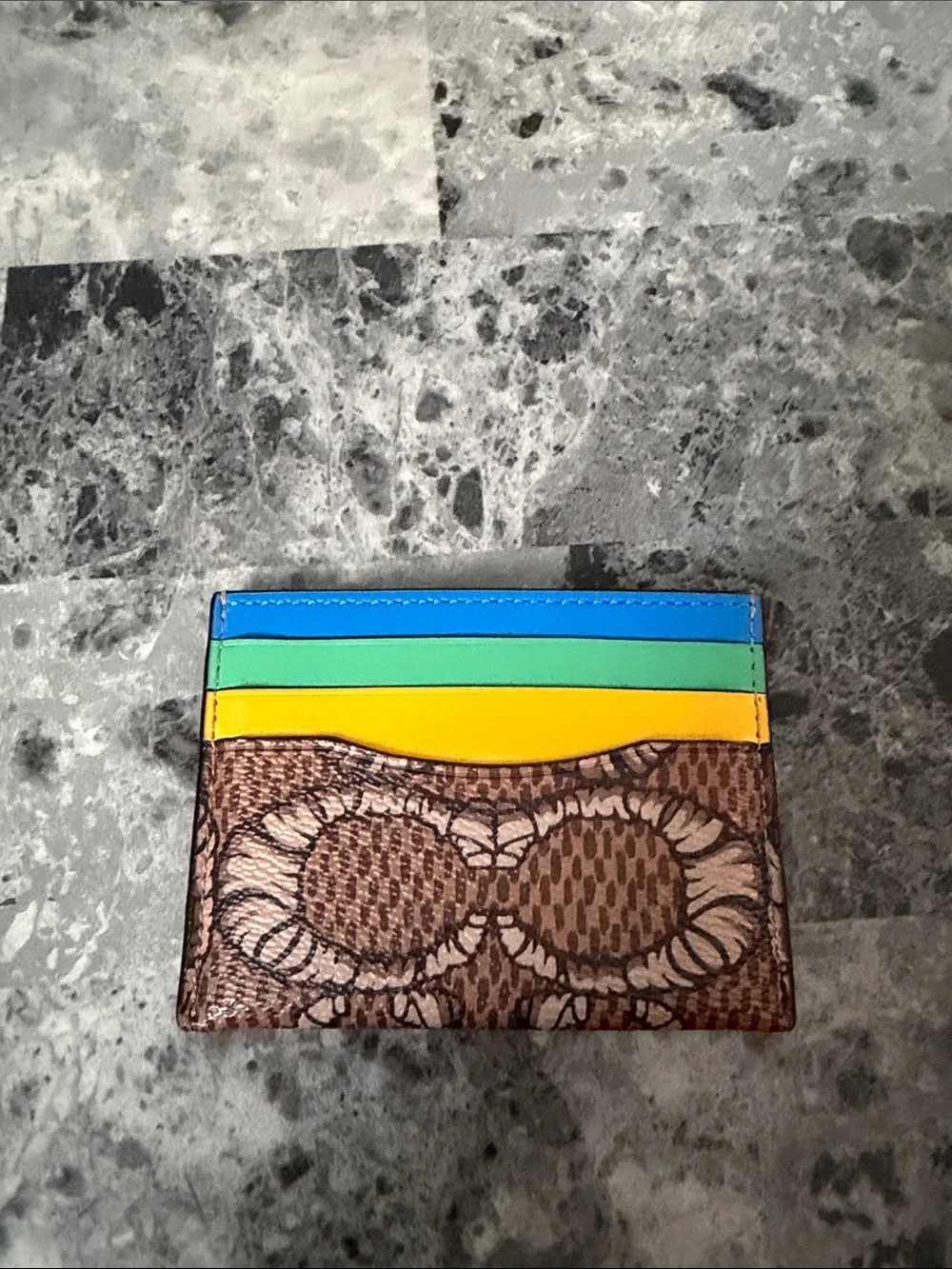 Coach Multicolor Signature Card Holder — Brown, Yellow, Green, Blue